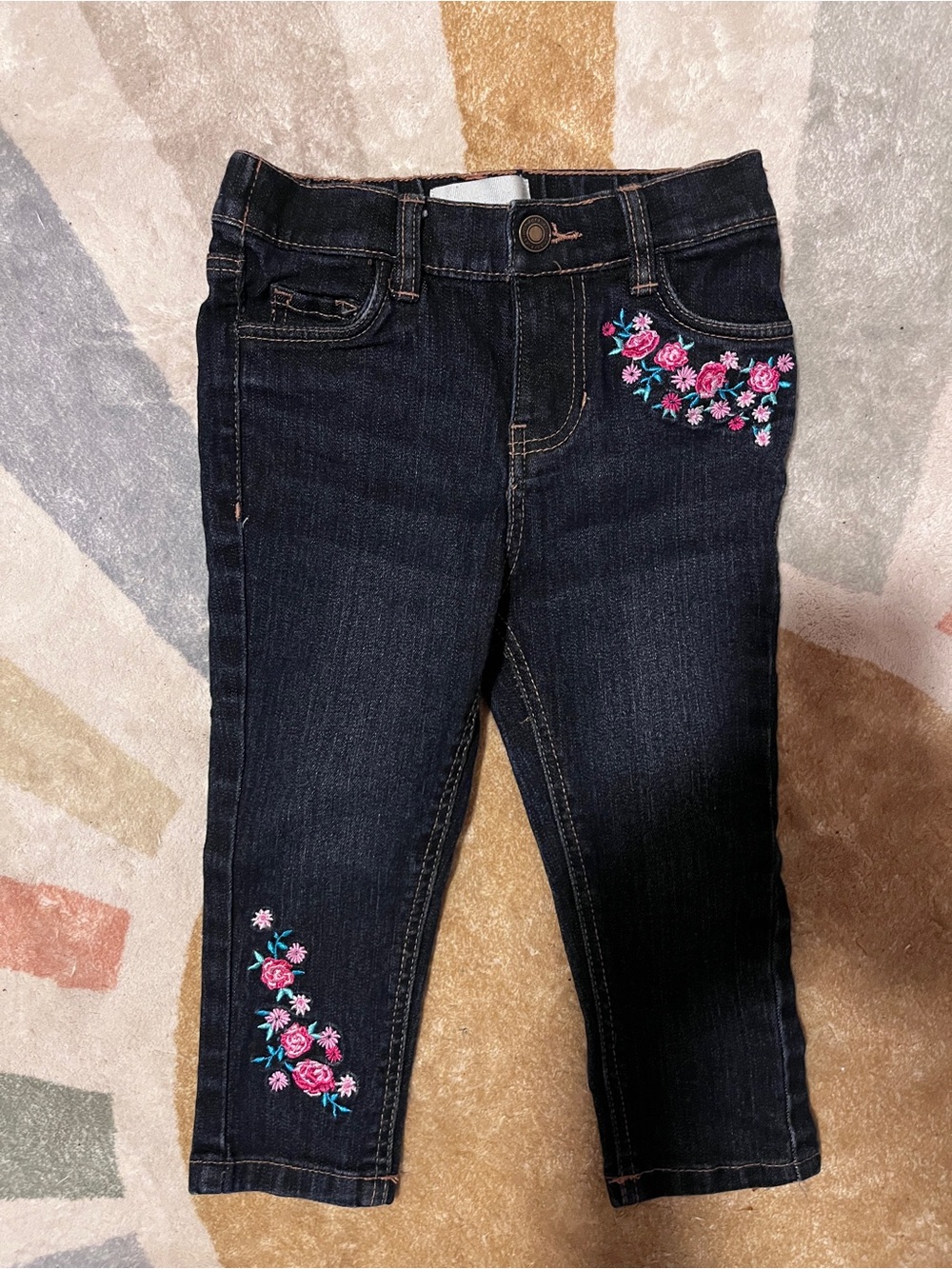 Wonderkids Dark Wash Jeans with Pink Floral Detail